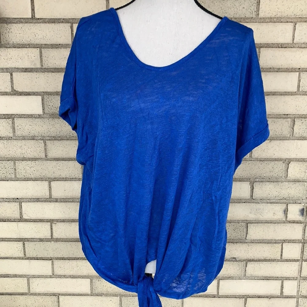 ❌DONATED❌Cherish Royal Blue Cuffed Sleeve Tie Top - Picture 5 of 14